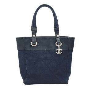 Sale CHANEL Paris Biarritz Tote Bag Canvas Navy Blue Black